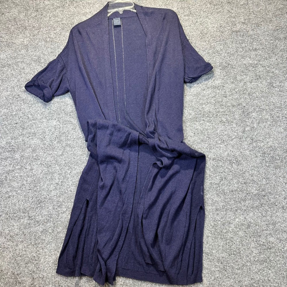 Gap Duster Cardigan Womens Large Navy Blue Short Sleeve Open Front Layering Knit